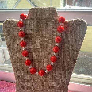 Vintage 1970's Bright Coral Color Gumball Beads - Summer Fun Bright Necklace